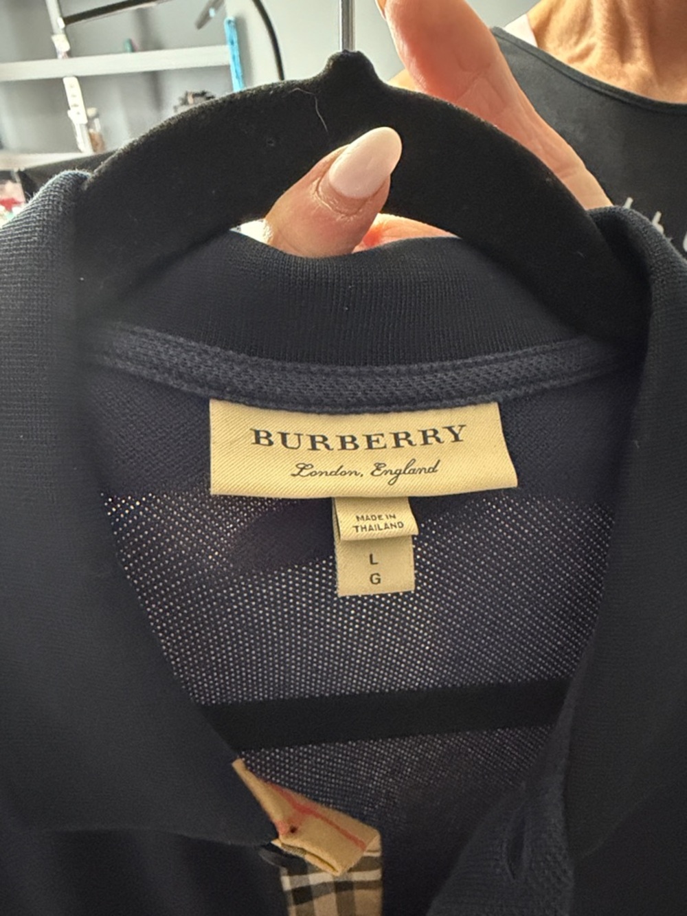 Burberry Navy Polo with Signature Check Placket - Picture 2 of 3